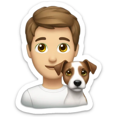 Man with modern hair cut brown hair green eyes with jack russell terrier dog sticker