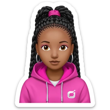 black girl with beats with box braids black  white hoodie hot pink shirt sticker