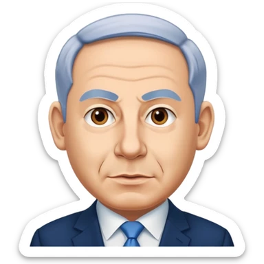 Create a highly recognizable emoji-style illustration of Benjamin Netanyahu, with simplified facial features, exaggerated expressions, and a cartoonish look, focusing on clear and iconic shapes, flat colors, and a clean vector style sticker