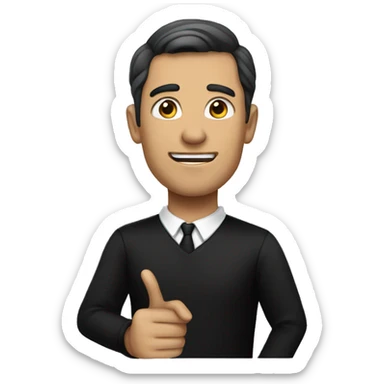 A man wearing black dress pointing his hand towards right  sticker