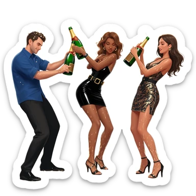 champagne showers,” where excess bottles are shaken, sprayed, and dumped onto nearby revelers, thus also potentially destroying designer shoes and clothes. sticker