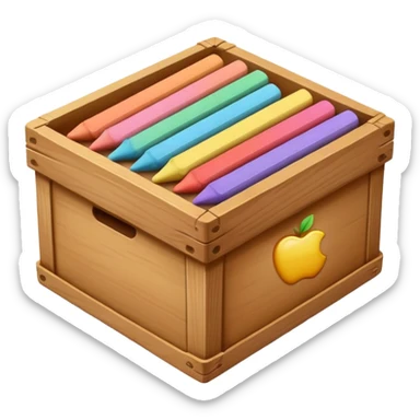 a colorful box of chalk sticks, shiny and soft edges, Apple emoji style sticker