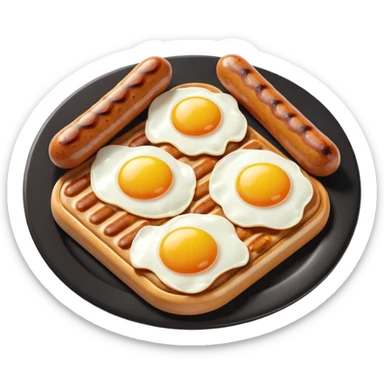 sausage and eggs object icon, fried eggs with sunny yolks, grilled sausages, warm breakfast vibe, delicious food presentation, 3D cartoon style, mobile game icon style, centered, clean background, no text, no watermark
 sticker