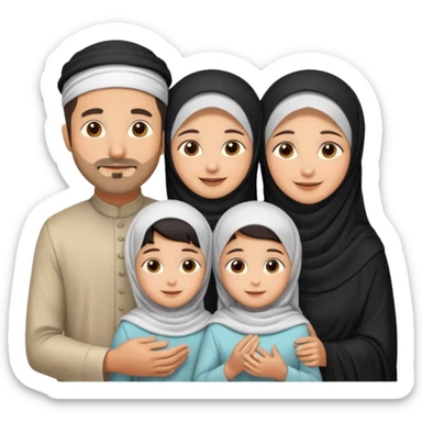 Lebaran. Keluarga terdiri dari Ayah dan ibu, 3 orang anak yang terdiri dari dua anak laki-laki dan seorang anak perempuan yang merupakan anak terkecil. Ibunya menggunakan cadar. sticker
