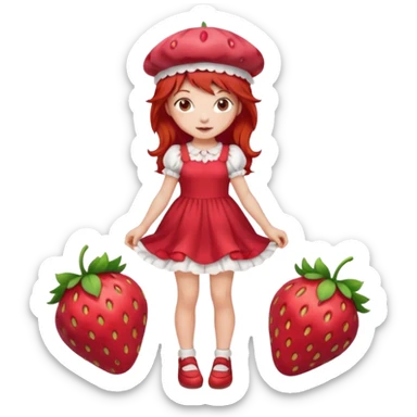 Strawberry shortcake human girl full body and legs with a strawberry hat on her red hair and dress without a cake sticker