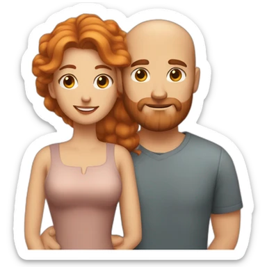 Bearded white man with very short dark hair and girlfriend with long ginger hair sticker