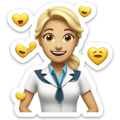 The stewardess rejoices and makes the heart out of her hands sticker