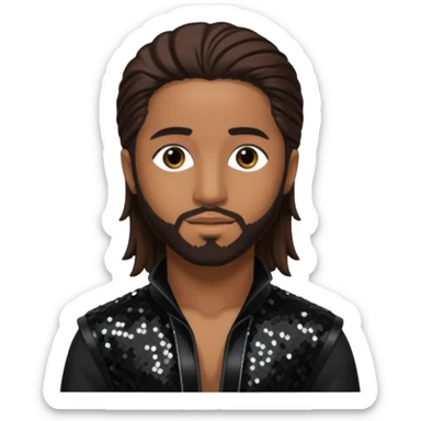Omarion from B2K with long dark brown hair, black sequin outfit sticker