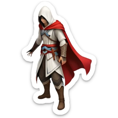 An icon representing an adventure game, inspired by Assassin's Creed. The design features a heroic character in hooded attire, scaling a tall building in a historical cityscape. The background shows ancient architecture and hidden symbols, symbolizing exploration and stealth. Transparent background sticker