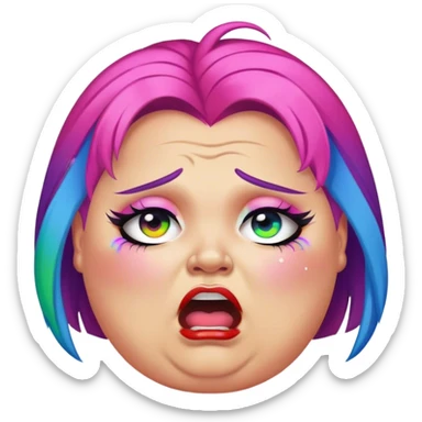 Woke overweight liberal crying with rainbow hair and bad makeup sticker