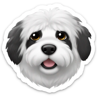 Fluffy dog with black from the ears and circle around the eyes the rest is white and then with white eyebrows and white chest with black patches face only  sticker