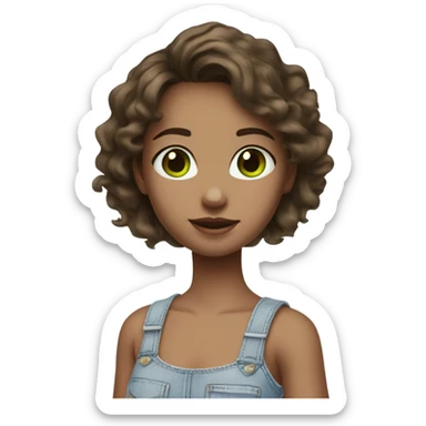 girl with ash brown hair, dark green eyes and freckles standing wearing a white tank top and light blue denim jeans sticker