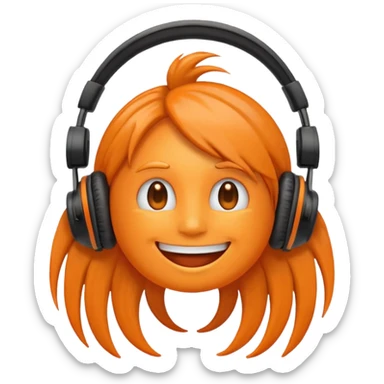Orange happy face emoji with a couple of hair,headphones,and antennas. sticker