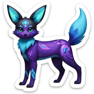 Rare realistic purple indigo violet nebulae shiny sparkly dark-neon glowing bioluminescent edgy badass epic pretty beautiful handsome gorgeous aesthetic colorful vibrant Vernid-Trico-Umbreon-Glaceon-species-Fakemon-creature by LiLaiRa, 4 legs, 1 tail, random markings, (full body) sticker