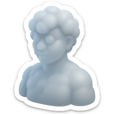 person made entirely of white fluffy convex clouds, shoulder up, front view, matte glass style sticker