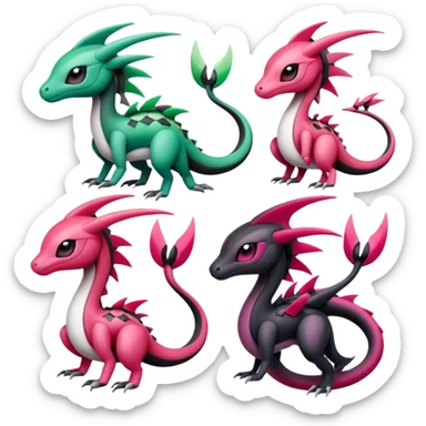 Magenta-black-white-gradients Meloetta-Rayquaza-Gorebyss-Salandit-Salazzle-Pokémon-Fakémon-creature-fusion-hybrid sticker