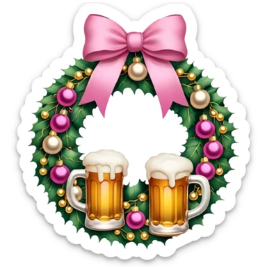 Christmas wreath pink and gold with baubles as beers sticker