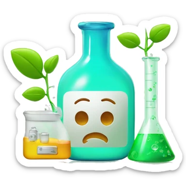 chemical flasks and a phone with a formula on it sticker