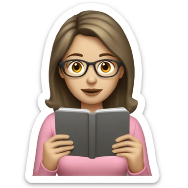 Pale brunette woman reading iPad sticker