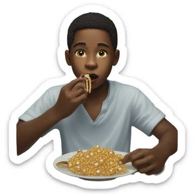realistic portrait of jewelry boy eating  sticker
