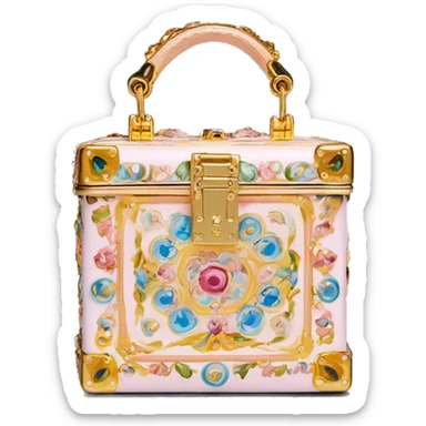 Dolce and Gabbana small box bag with colourful pastel ornament print and golden detais  sticker