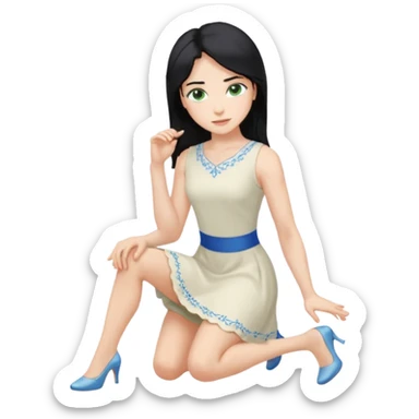 prince, upright, black Hair, blue eyes, garment,  woman, bending knee, white sleveless dress, blonde hair, green eyes, sticker