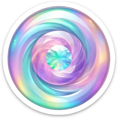round cut gemstone with pastel holographic swirls inside sticker