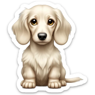 white cream colors long haired dachshund puppy full body sticker
