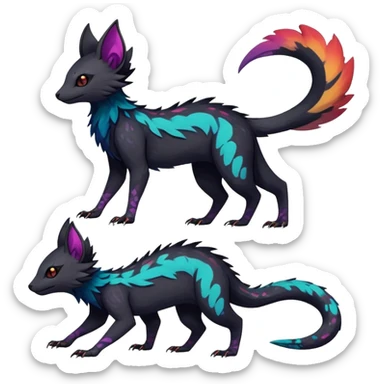 Rare realistic exotic edgy dark gothic gloomy epic pretty beautiful handsome gorgeous aesthetic colorful vibrant Vernid-Trico-species-Fakemon-creature by LiLaiRa, 4 legs, 1 tail, random markings, (full body) sticker