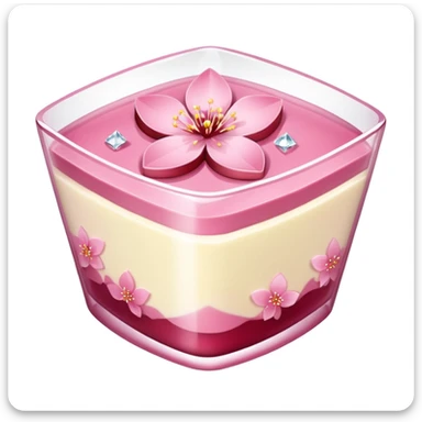Sakura pudding shaped like a diamond with cherry blossom petals sticker