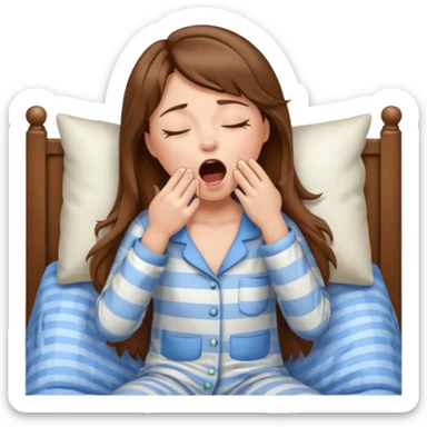 sleepy brown hair girl yawning in her pjs sticker