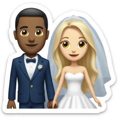 Puerto rican beard short hair with blue hat and navy blue suit getting Married with blond long hair girl with white  wedding dress  sticker