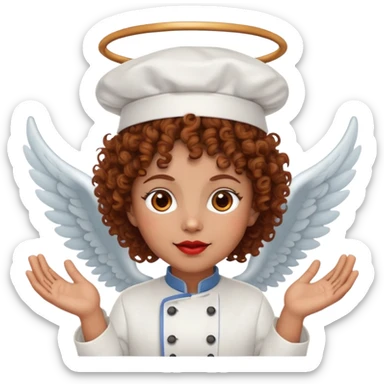 Chef cuisinière métisse aux cheveux bruns moyens et bouclés, avec une toque, une auréole d'ange et des cornes de diable sticker