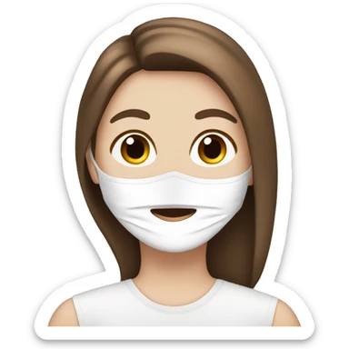 white girl with brown hair wearing a white face mask sticker
