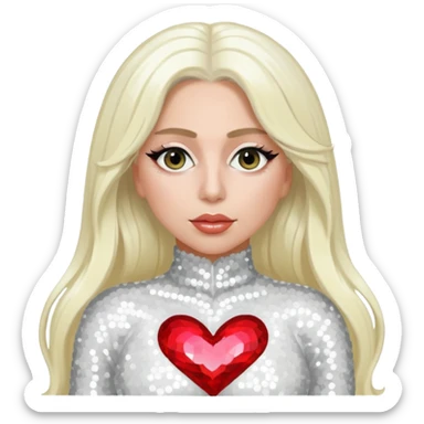 Lady Gaga with long platinum blonde hair, white sequin outfit sticker