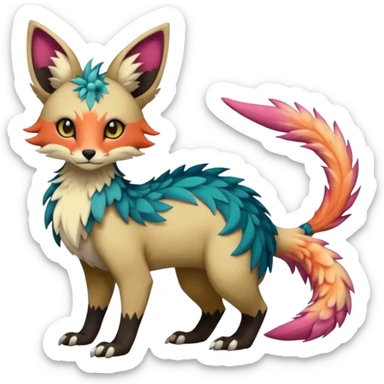 Beautiful pretty cool edgy elegant realistic Feral Rare Fantasy colorful vibrant Vernid-Trico-species-Fakemon-creature by LiLaiRa, random markings, tufted tail, tufted ears, full body sticker