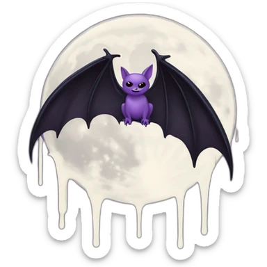 purple black vampire bat wings flying in front of large dripping grey crescent moon sticker