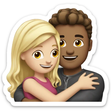 brunette guy hugs blonde girl.  sticker