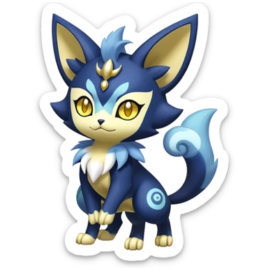 Shiny mExotic Badass Colorfulj Ethereal Royal Mysterious Gothic Meowstic-Zorua-Litten-Noibat-Pokémon-Fakémon-hybrid-creature (full body) with pattern-markings with golden eyes sticker