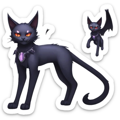   cool edgy beautiful anime-style ethereal dark-punk-themed animal vampiric cat-hybrid Fakemon with fangs and bat-wing-ears with a collar full body sticker
