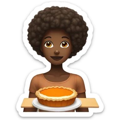 Black girl with short Afro eating a slice of pumpkin pie sticker