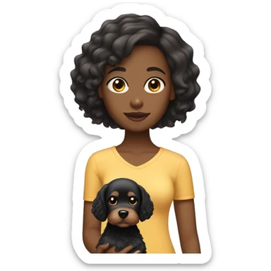 Black Girl with short straight hair with cavapoo dog  sticker