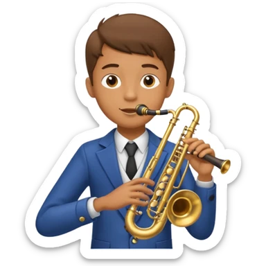Boy with 4 arms holding a trumpet in one hand and a saxophone in the other with limbs with limbs sticker