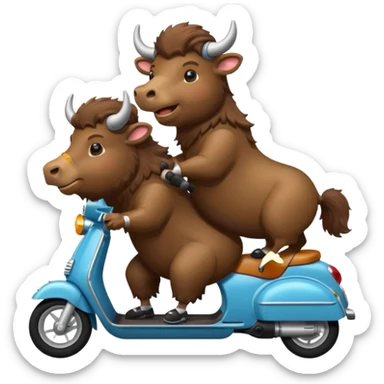 Two bisons riding a scooter  sticker