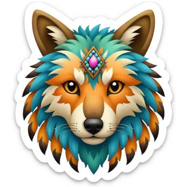 Shamanic Tribal Colorful Patterned Marked Wild Feral Natural Realistic Canine  sticker