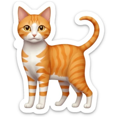 full body orange domestic shorthair slim cat with yellow/orange eyes and a white triangle pattern on his face playing sticker