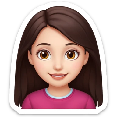 An emoji featuring a girl with dark brown long hair, brown big eyes, light pinkish skin, red cheeks,  sticker