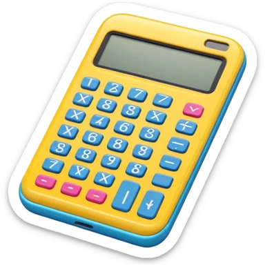 3D iPhone style emoji of a calculator with numbers on display, symbolizing calculation, vibrant colors, isolated on white background, soft shadows, high detail, playful and cute. sticker