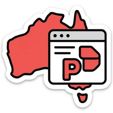 map of Australia with digital web page overlay, modern, red and white, Microsoft Power Pages theme icon sticker