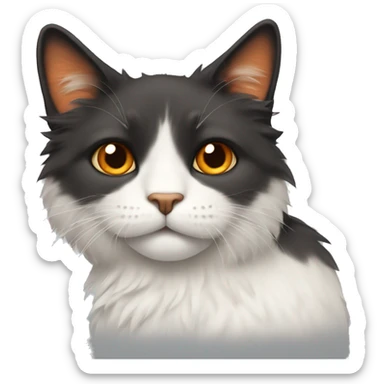 Fluffy Cat with half black face and half orange face sticker